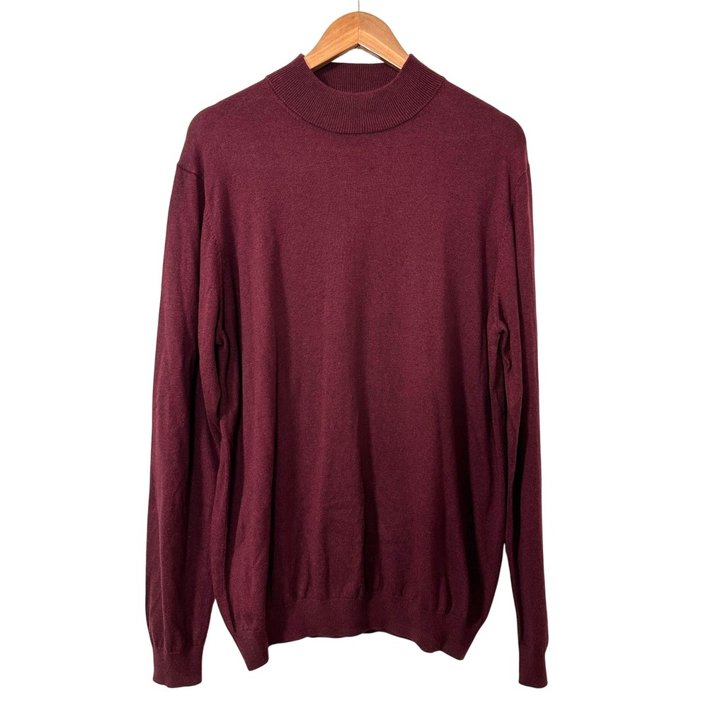 Paul Fredrick Mock Neck Sweater Silk Cotton Cashmere XL Burgundy Quiet Luxury